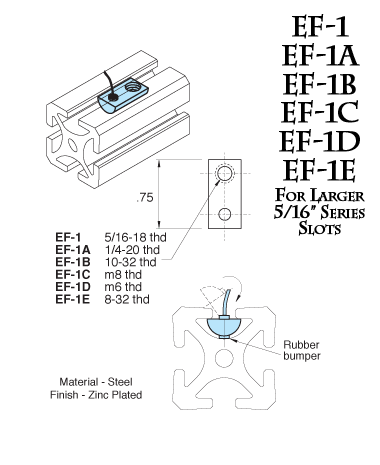 Pivot T-Nut with Rubber Bumper EF-1, EF-1A, EF-1B, EF-1C, EF-1D, EF-1E